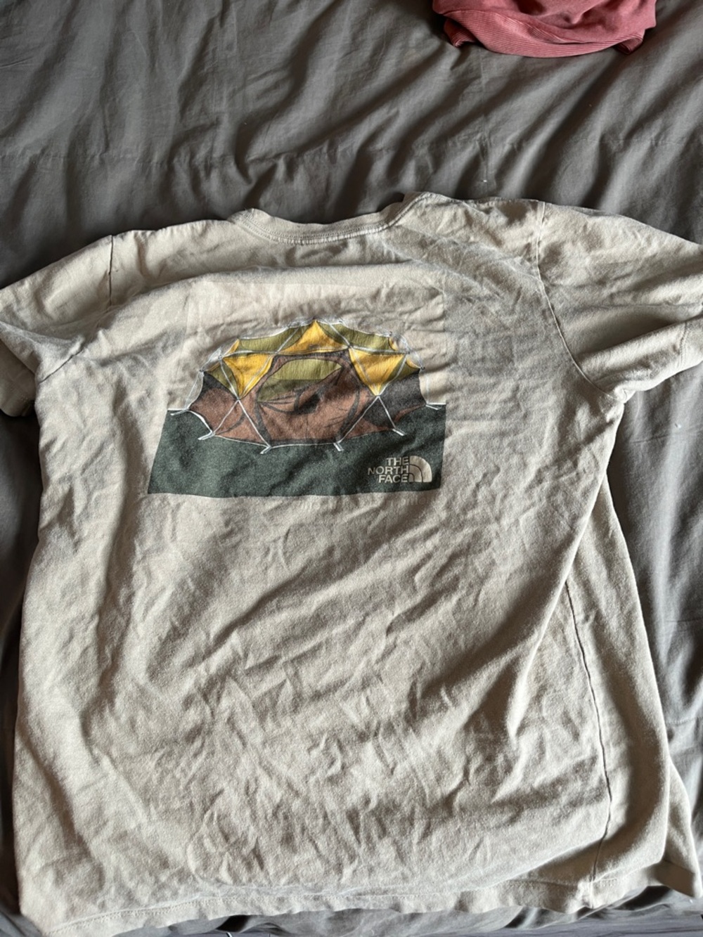 The North Face Cream Short Sleeve Tee with Yellow Tent Graphic